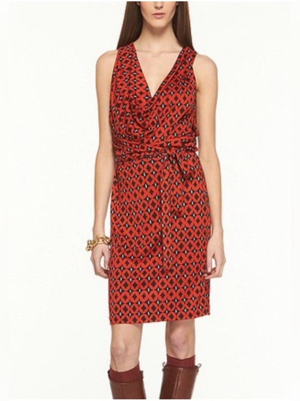 DIANE VON FURSTENBURG Keesa Silk Jersey Dress in Geometric Red Mint Green